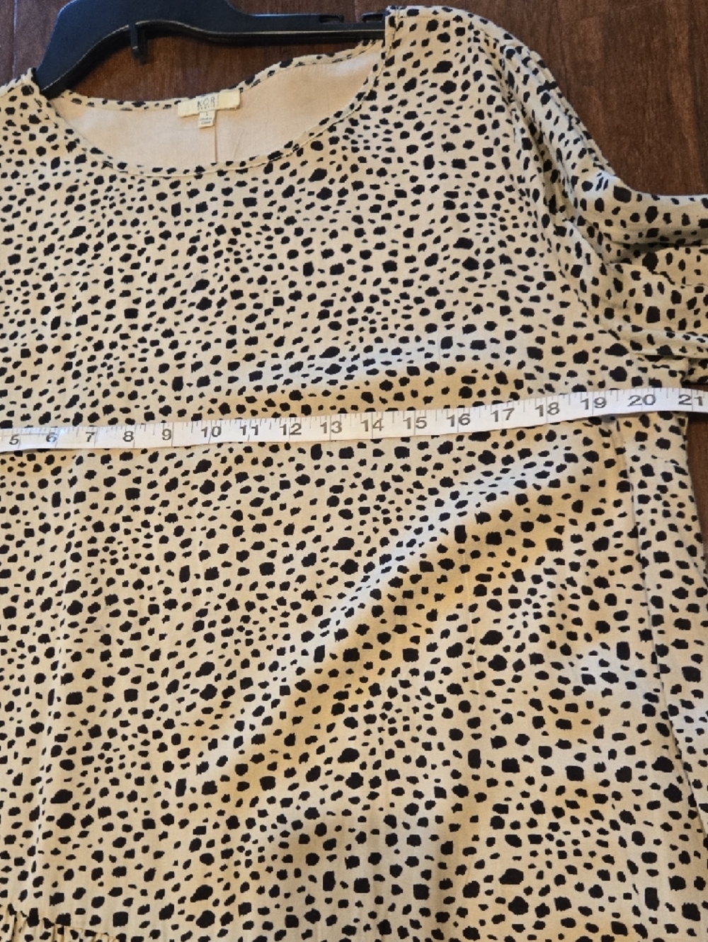 Kori Beige Tiered Long Sleeve Mini Dress with Black Spot Print Size L - Picture 7 of 10